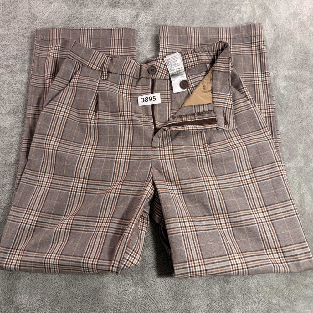 H&M Divided Trousers Women Medium Brown Plaid High Waist Wide Leg 10953856
